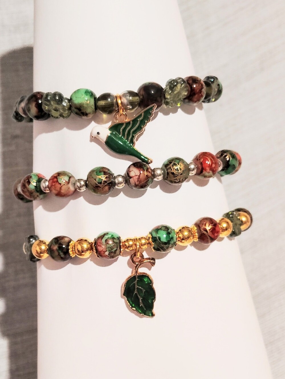 Handmade Glass Bracelet One Of A Kind. Green Parakeet Bracelet Lots Of 3 Size 7'